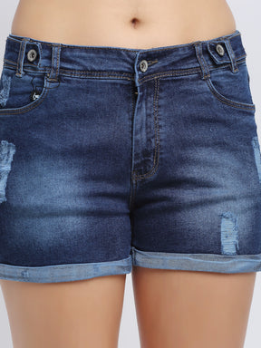 Women Dark Blue Solid Shorts