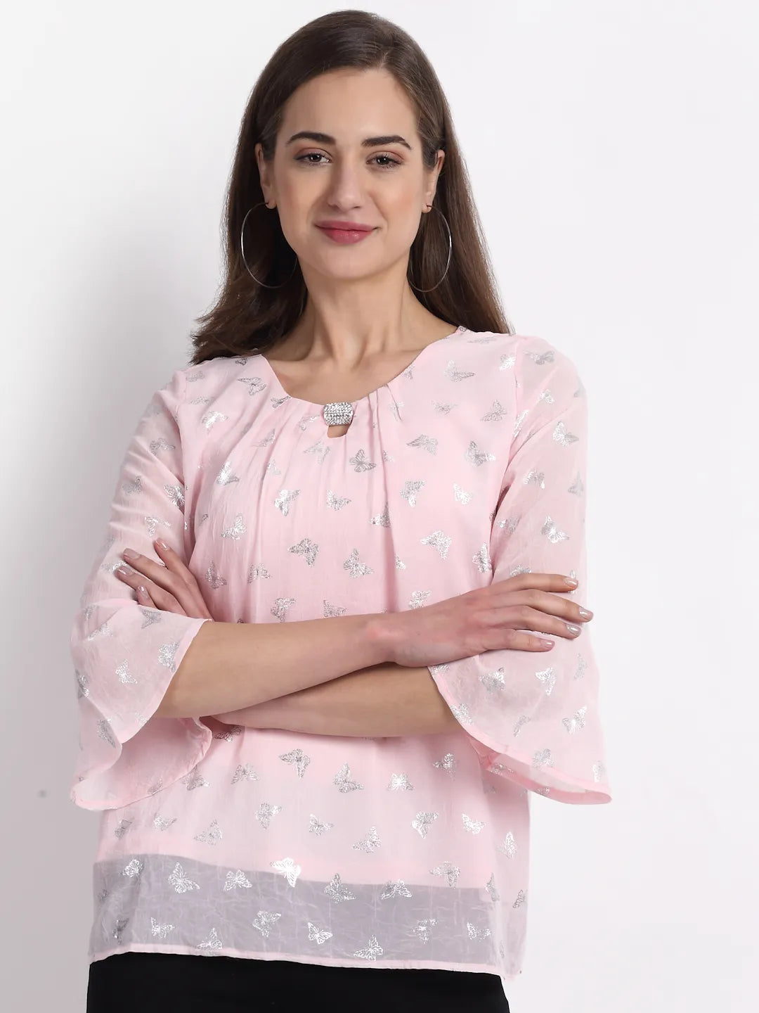 Women Pink Round Neck Printed Blouse