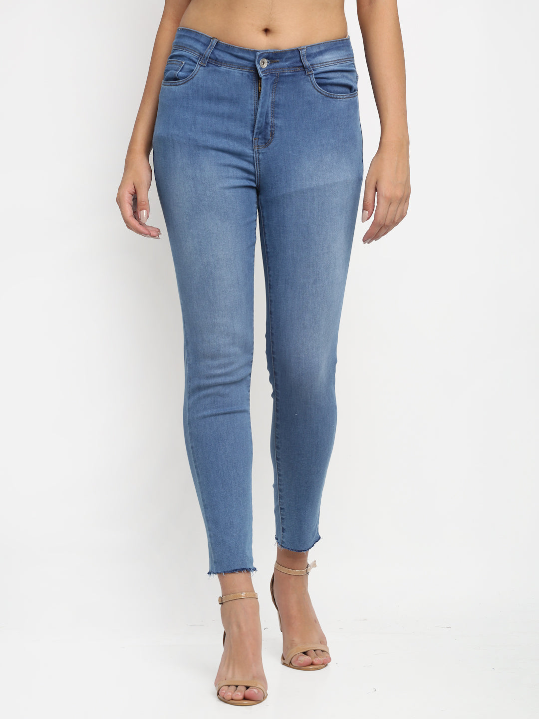 Women Skin Fit Cropped Blue Jeans