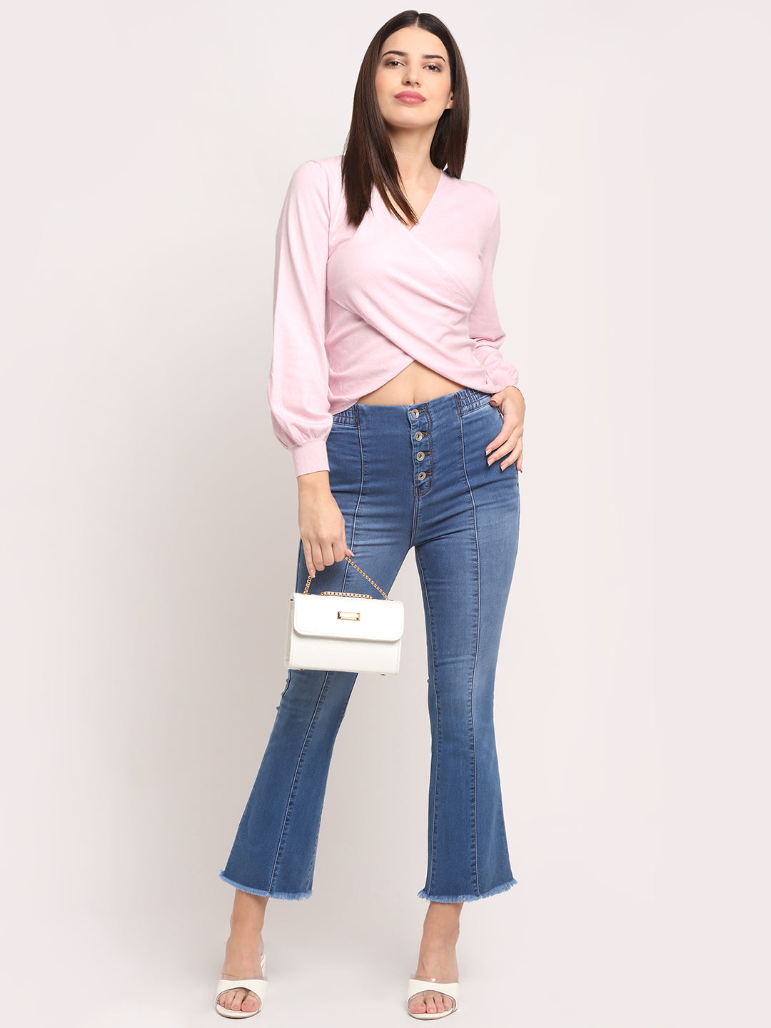 Buy Pink KNIT V- Neck Solid Pullover