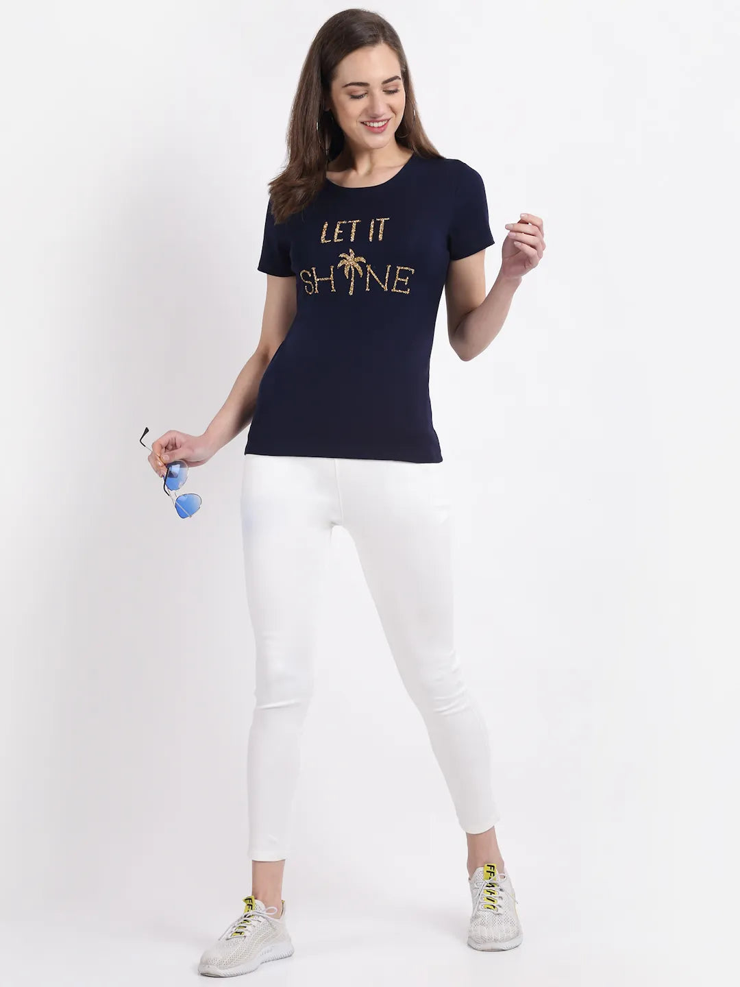 women alpha printed slim fit hosiery t shirt