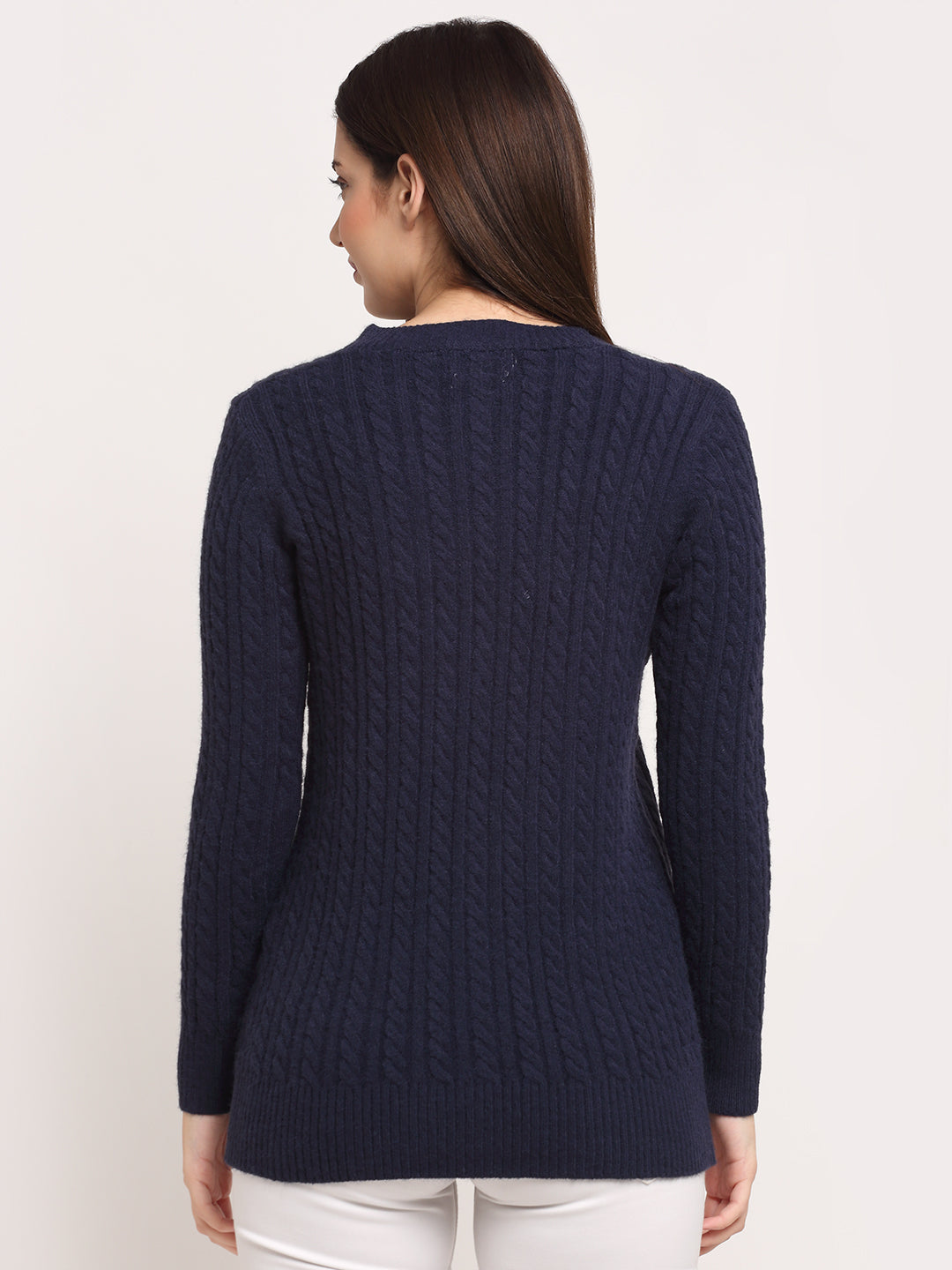 Buy Navy Blue KNIT V- Neck Solid Cardigan