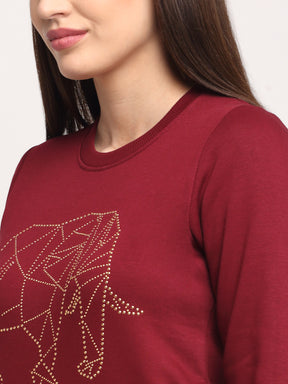 Women Maroon Hosiery Solid Sweatshirt