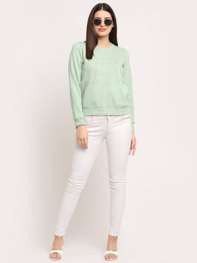 Women Green Hosiery Solid Sweatshirt