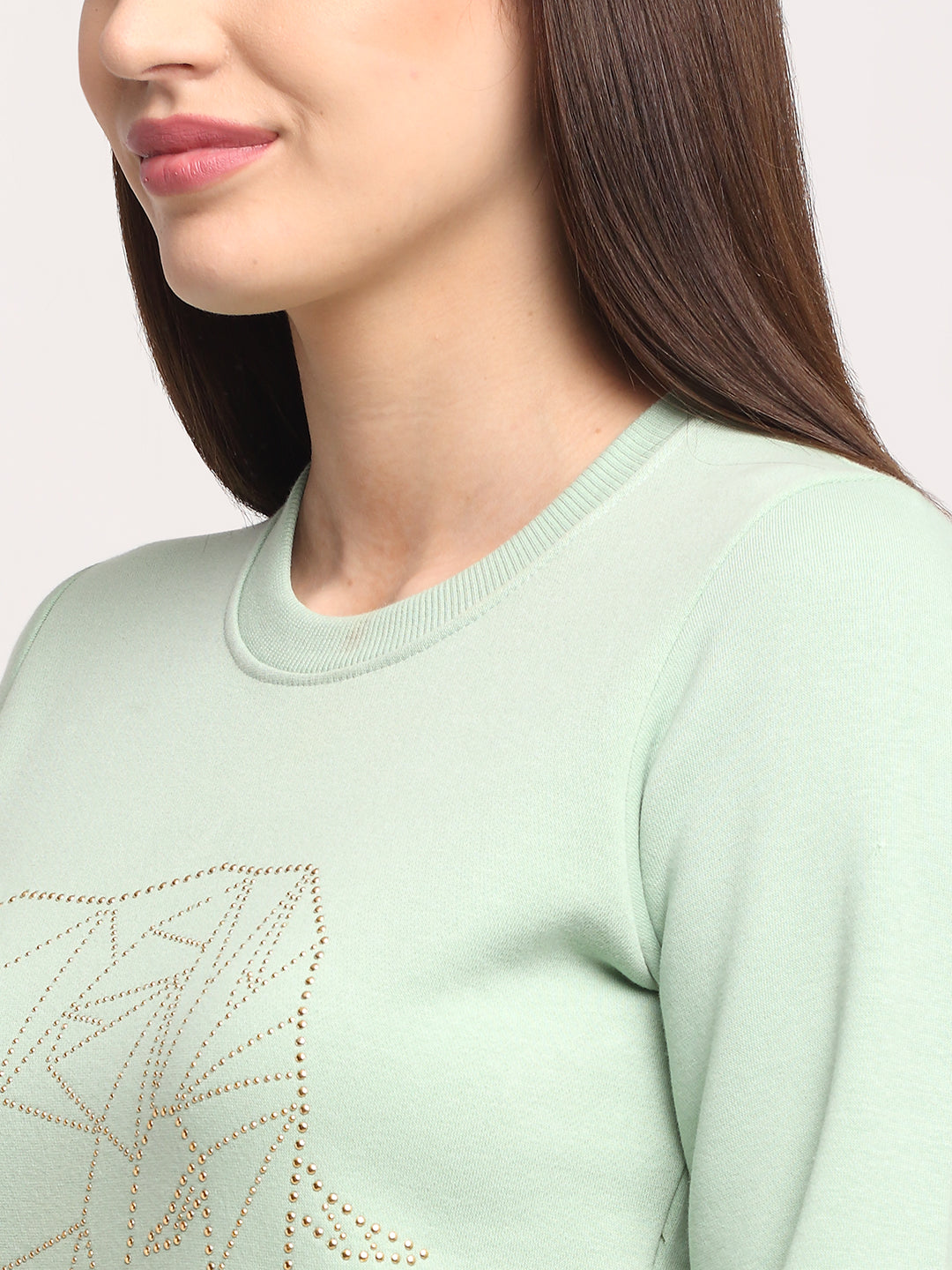 Women Green Hosiery Solid Sweatshirt