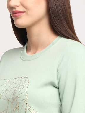 Women Green Hosiery Solid Sweatshirt