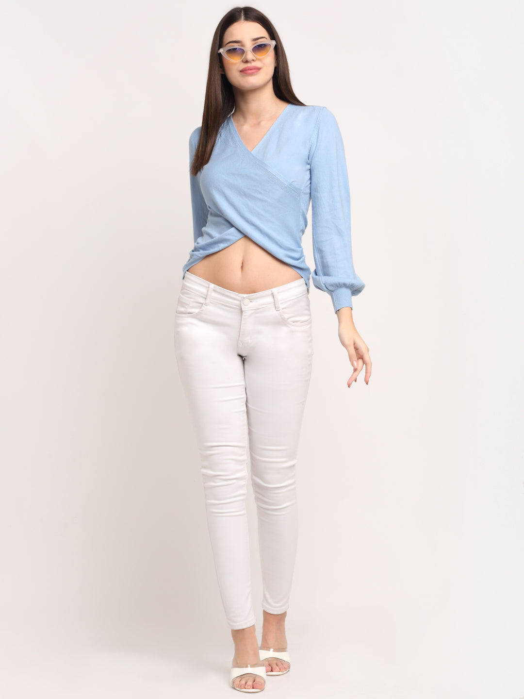  Sky Blue KNIT V- Neck  Pullover