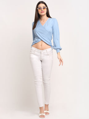  Sky Blue KNIT V- Neck  Pullover