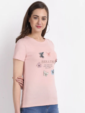 women slim fit pink hosiery t shirt
