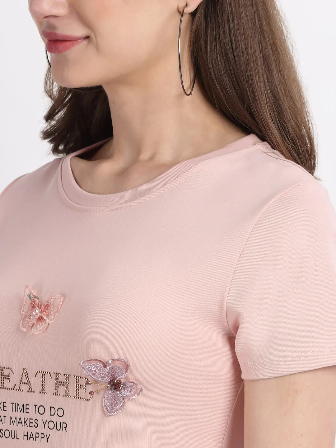 women slim fit pink hosiery t shirt