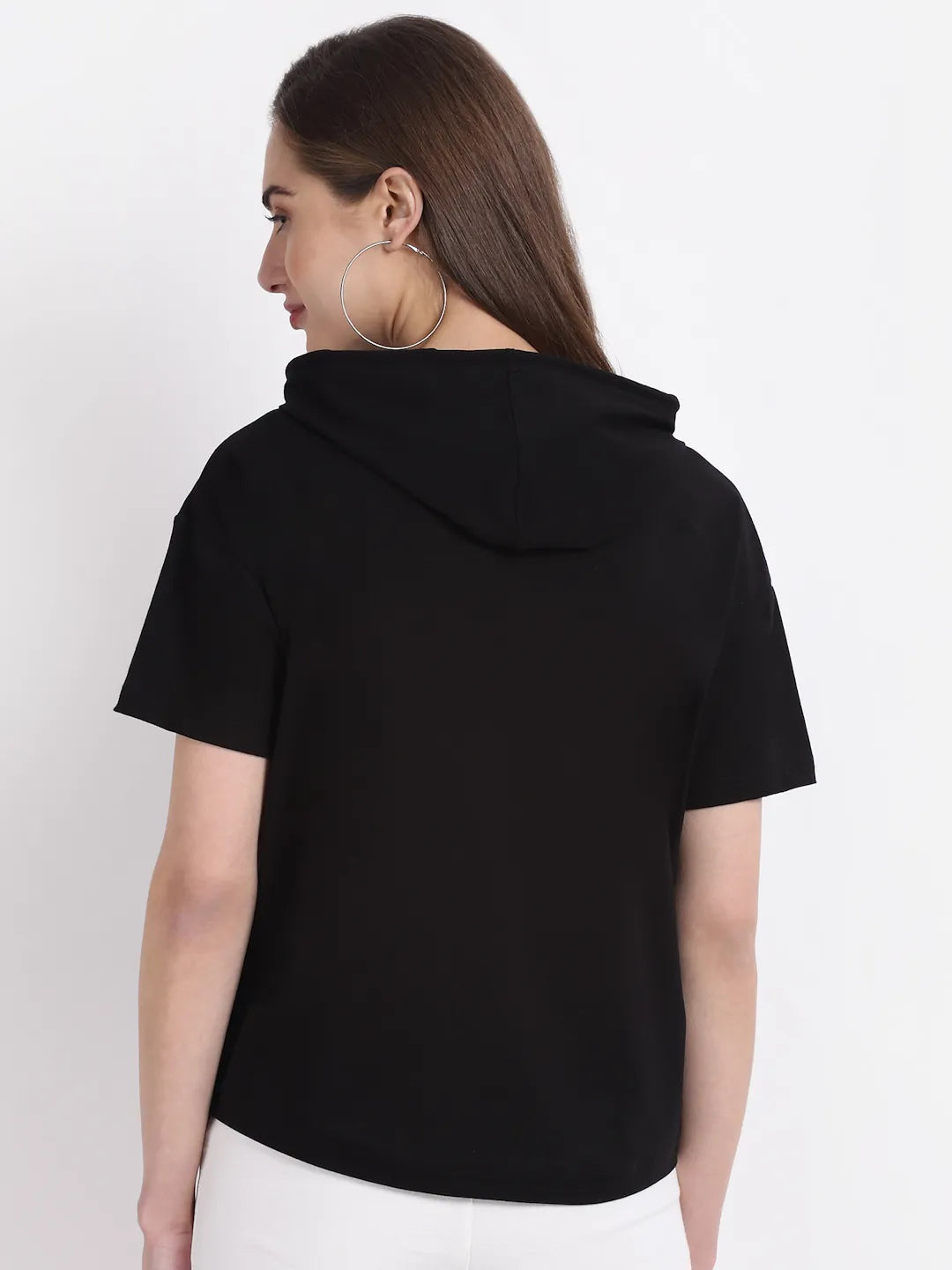 Women Black Round Neck Solid T-Shirt