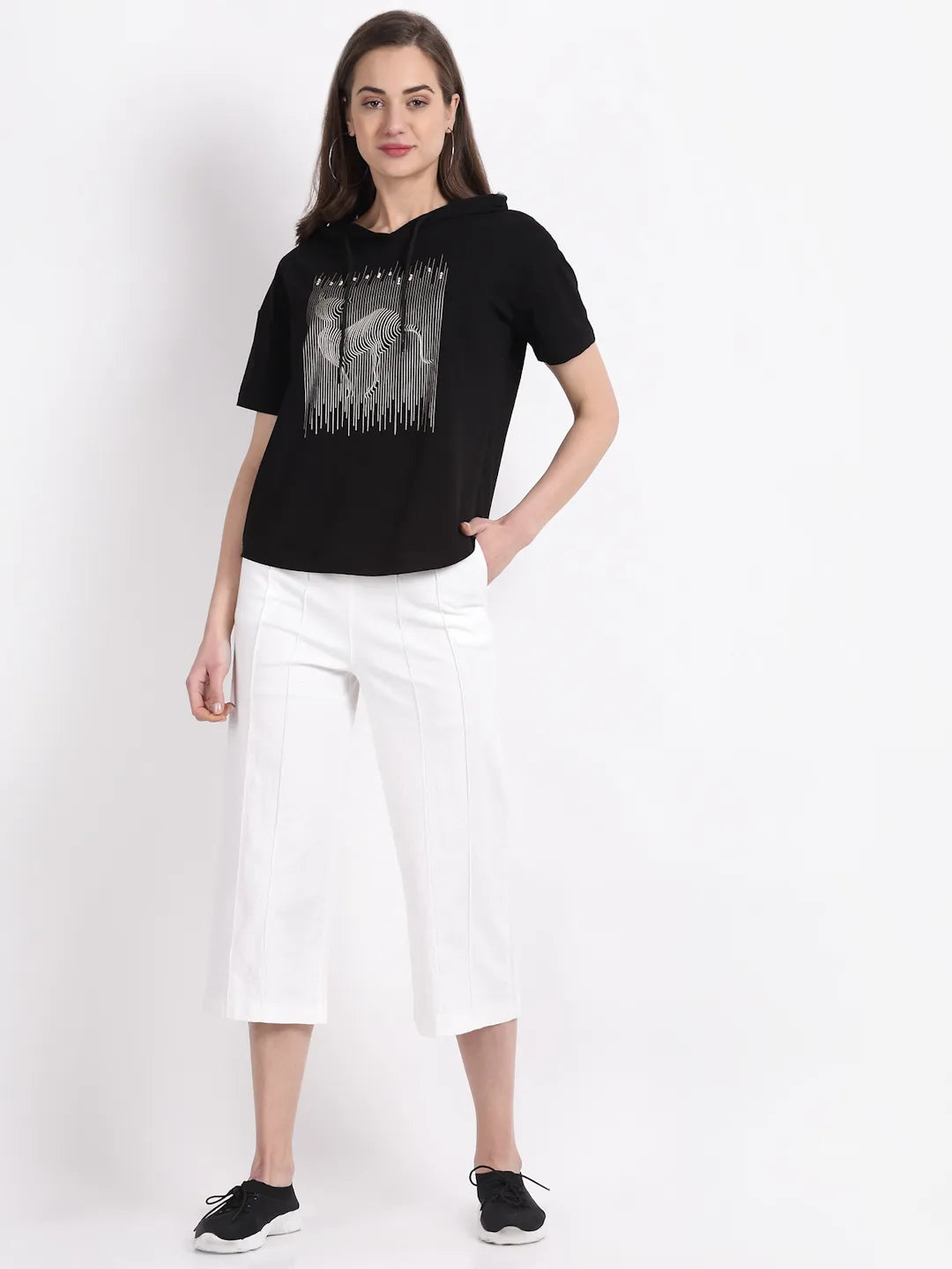 Women Black Round Neck Solid T-Shirt