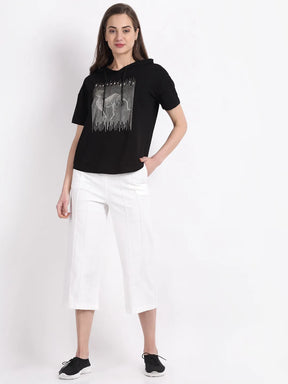 Women Black Round Neck Solid T-Shirt