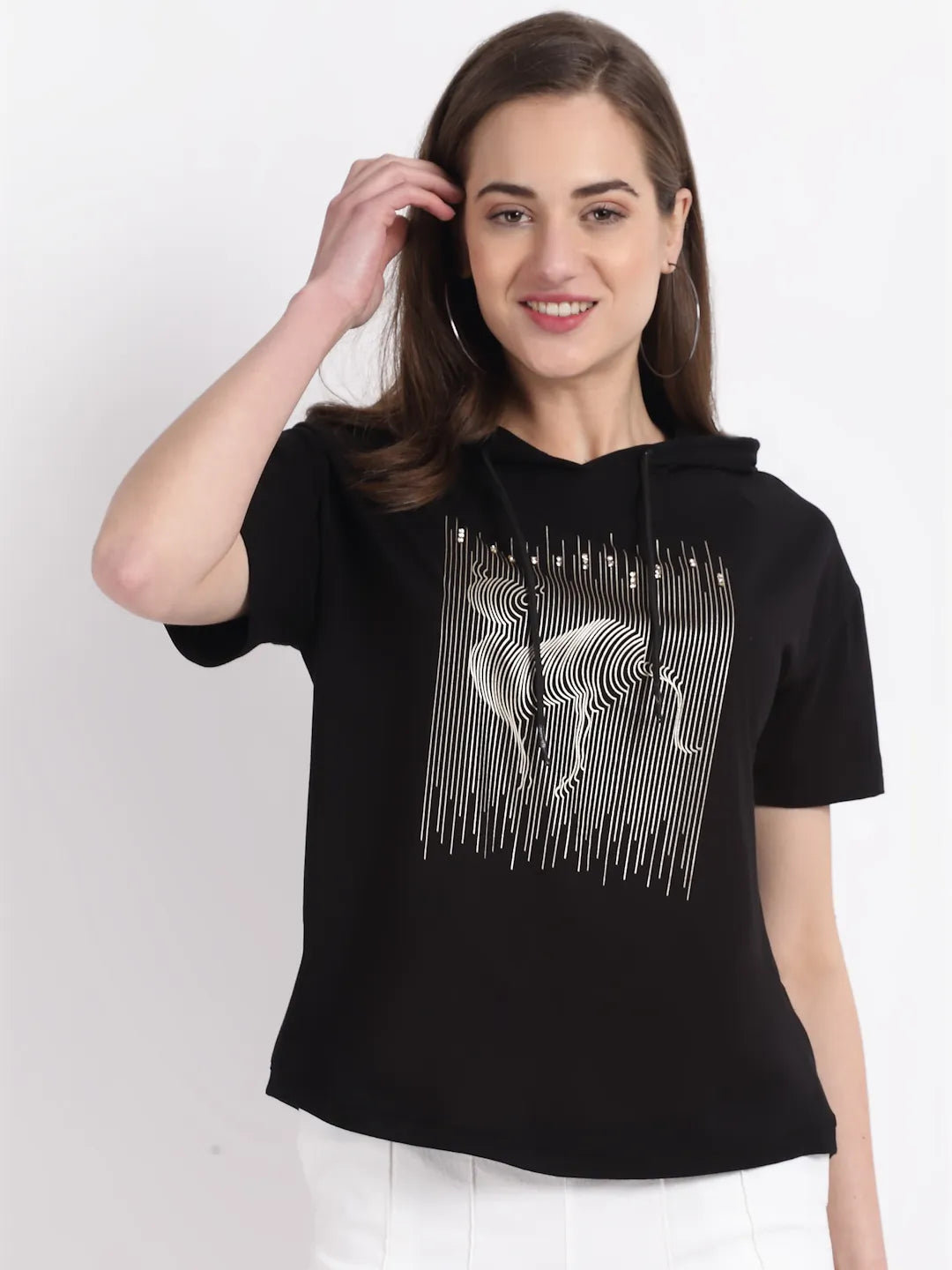 Women Black Round Neck Solid T-Shirt