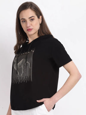 Women Black Round Neck Solid T-Shirt
