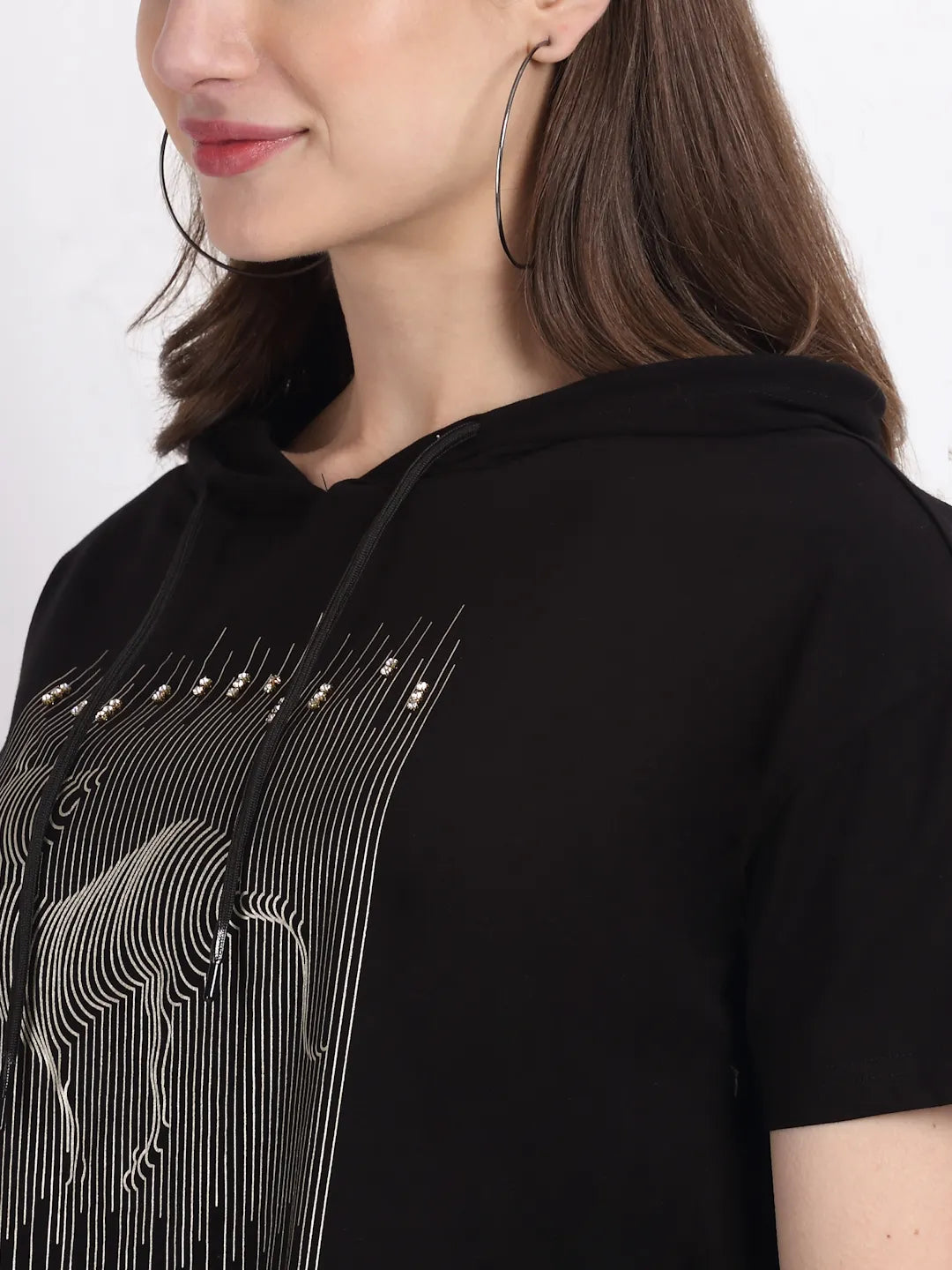 Black Printed Round Neck T-Shirt - Global Republic