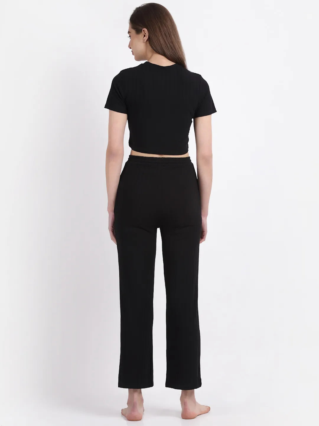 Black Cotton Solid Nightsuit - Global Republic
