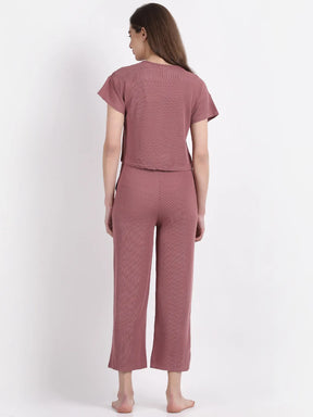 Women Pink Round Neck Solid Night Suit