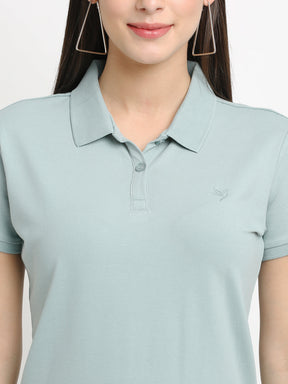 Women Soild Hosiery Polo Neck T-Shirt
