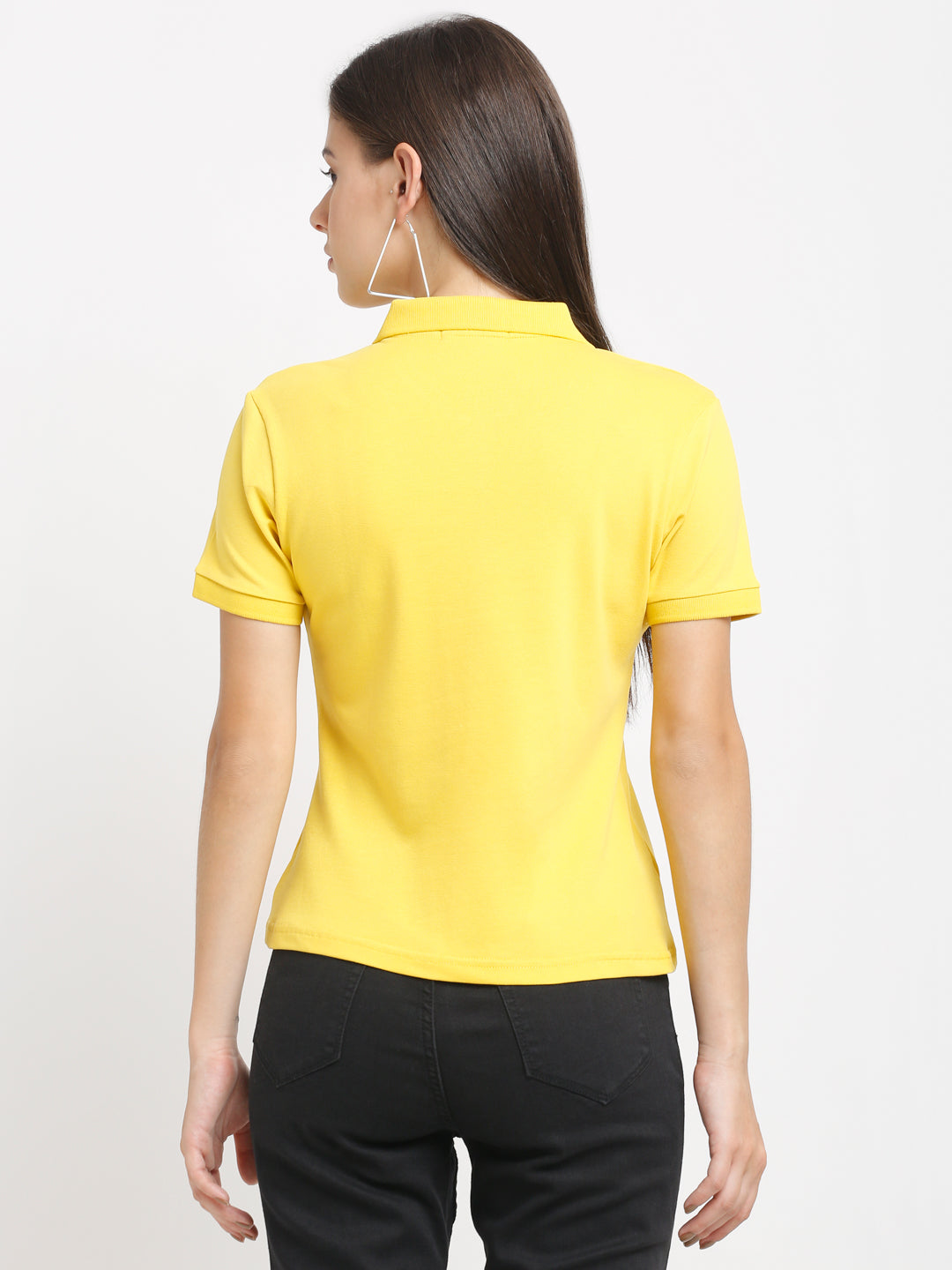 Women Polo Neck Yellow T-Shirt