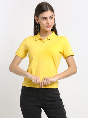 Women Polo Neck Yellow T-Shirt
