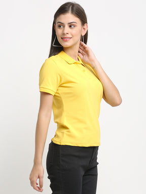 Women Polo Neck Yellow T-Shirt