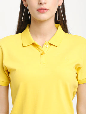 Women Polo Neck Yellow T-Shirt