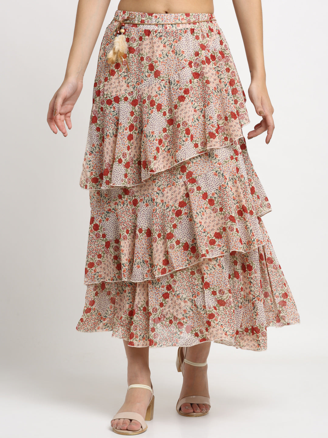 Women Red Floral Print Maxi Skirt - Global Republic
