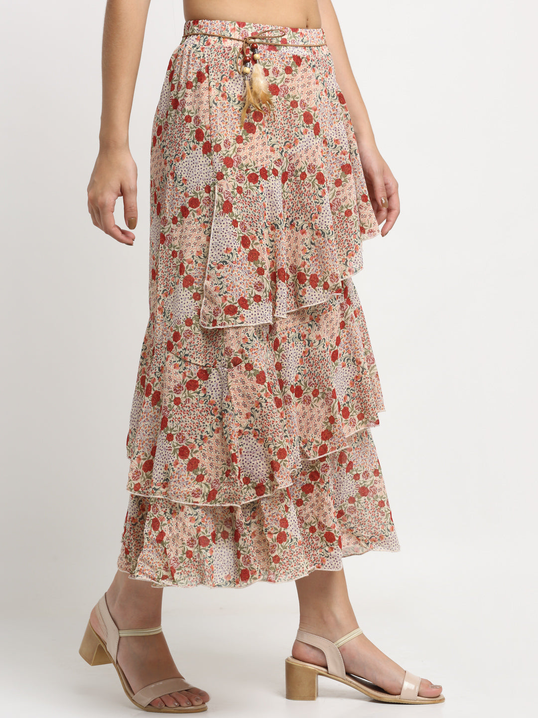 Women Red Floral Print Maxi Skirt - Global Republic