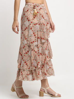 Women Red Floral Print Maxi Skirt
