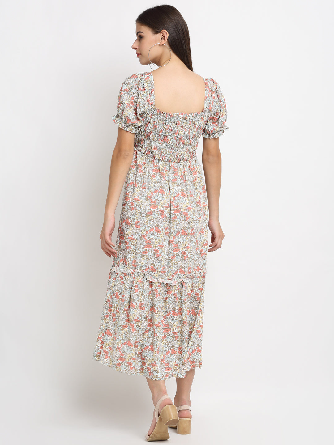 women floral print maxi fit grey flared dress