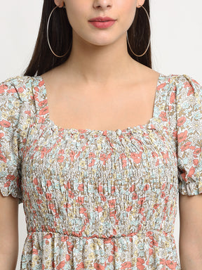women floral print maxi fit grey flared dress