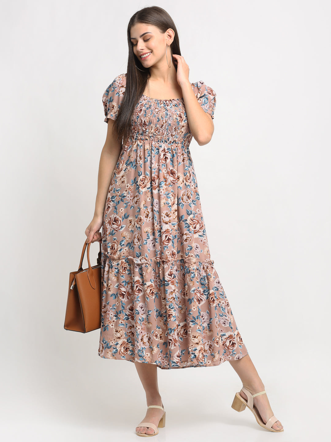 women floral print maxi fit casual dress