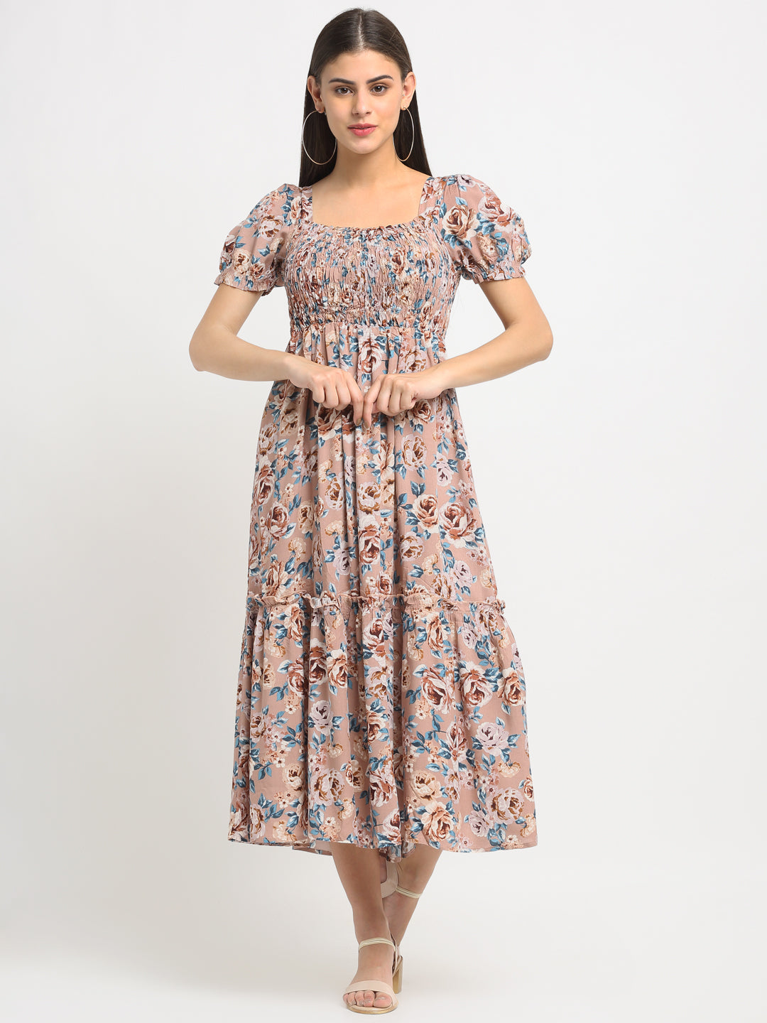 women floral print maxi fit casual dress