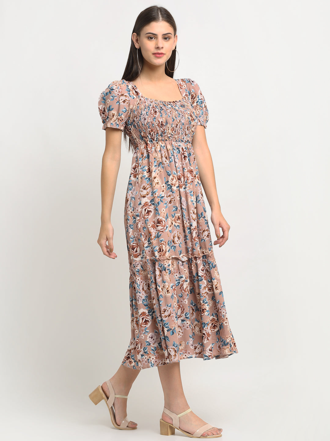 women floral print maxi fit casual dress