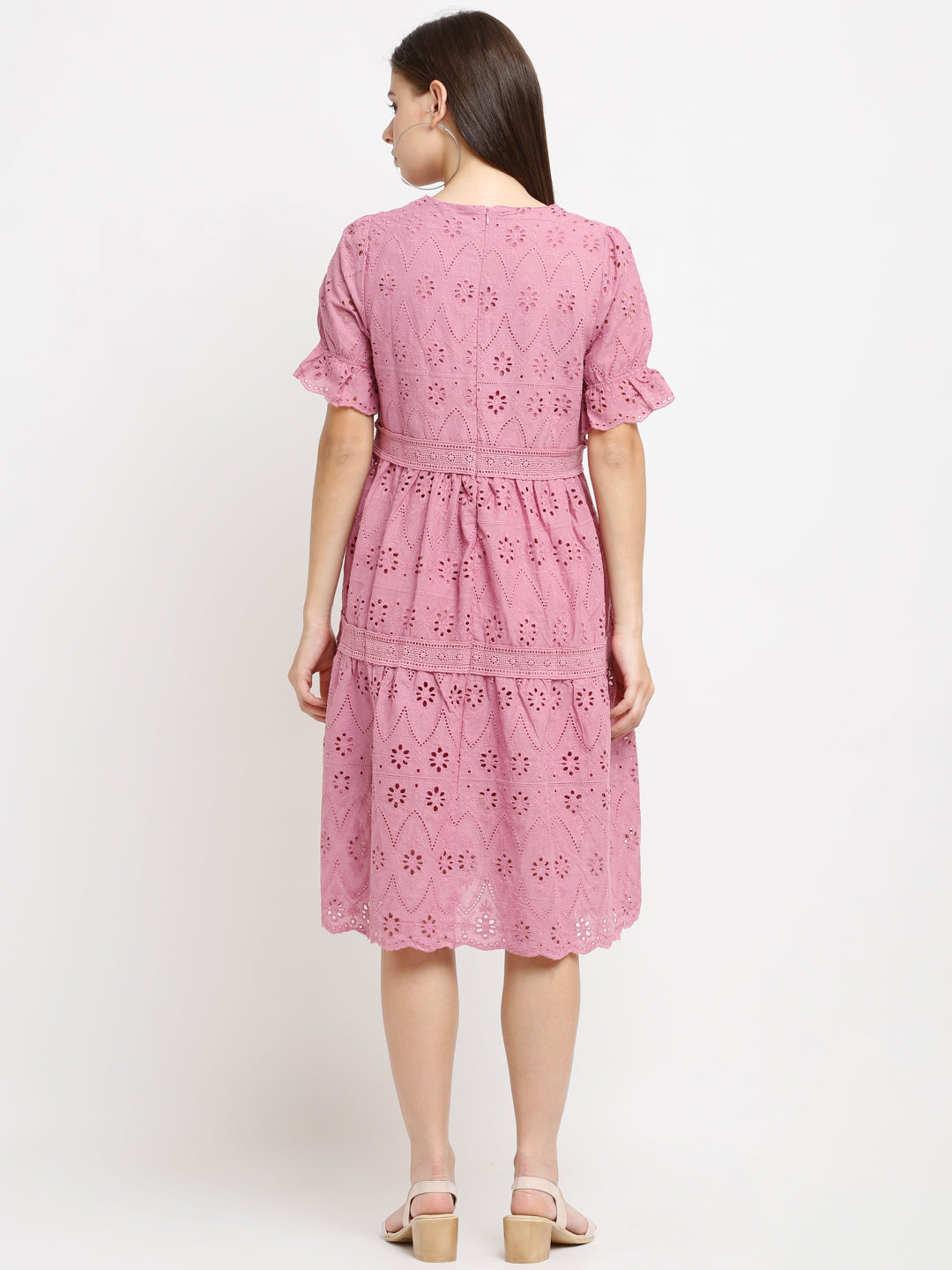 Women Pink Schiffli Dress - Global Republic