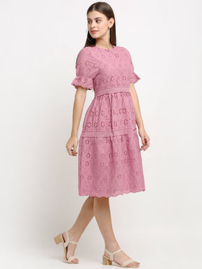 women pink schiffli dress