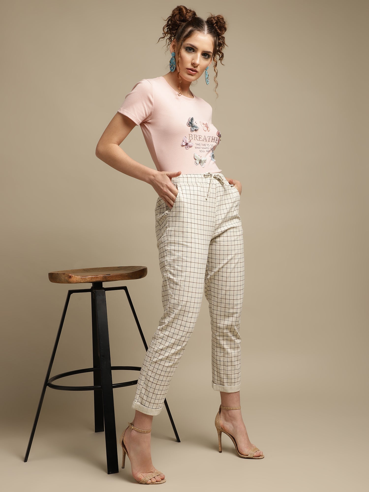 Off White Checked Lower Trouser For Women