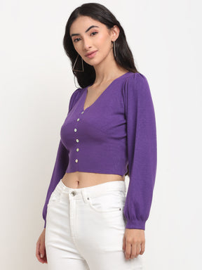 Buy Purple V-Neck Knitted Solid Pullover