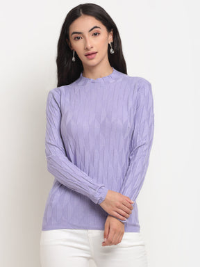 Women Purple High Neck Knitted Solid Skeevi