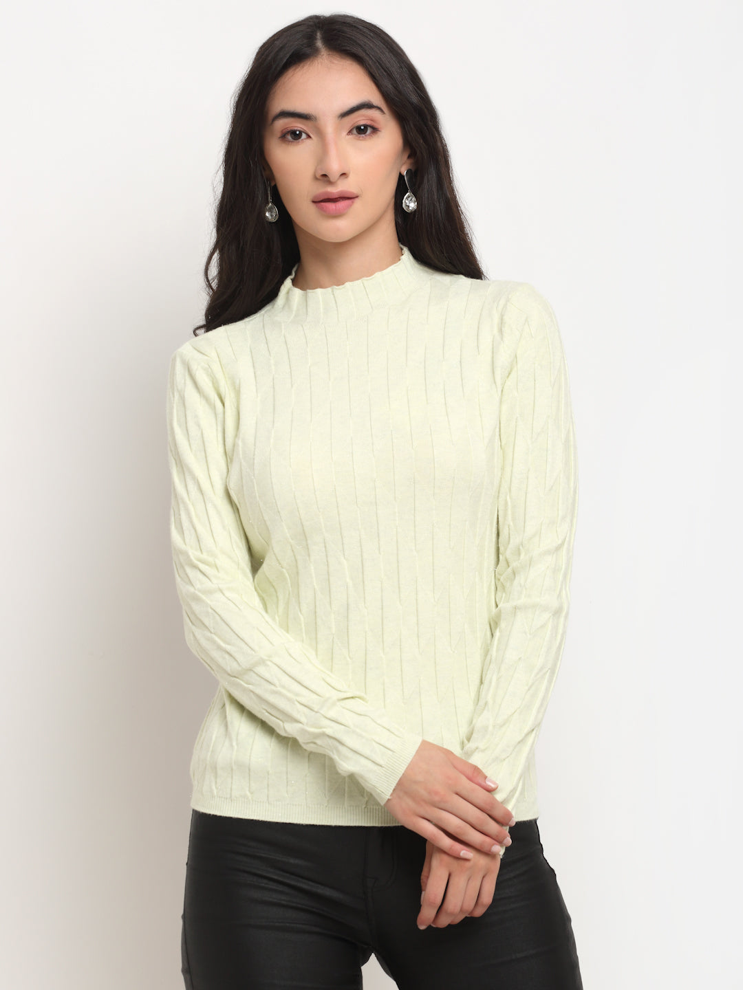 Off White High Neck Solid Skeevi