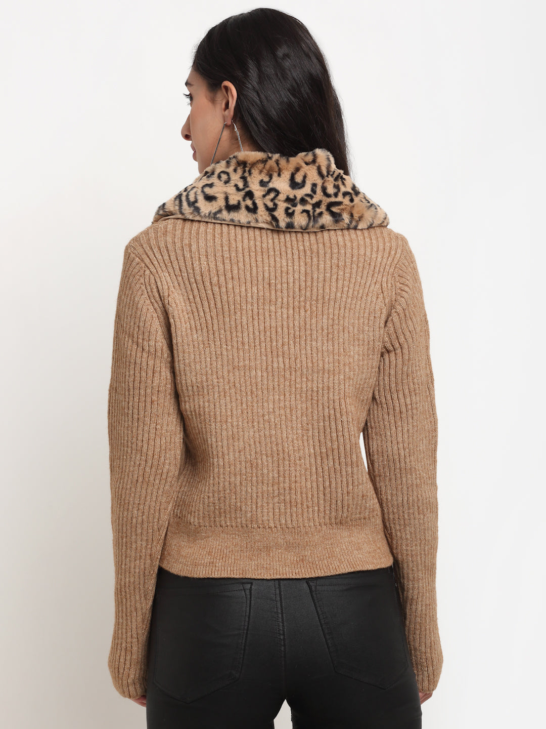 Women Brown Cowl Neck Cardigan