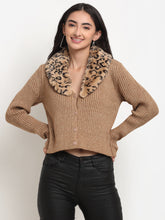 Best Women Brown Cowl Neck Solid Cardigan