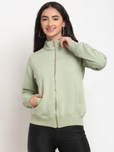 Women Green High Neck Hosiery Solid Sweatshirt