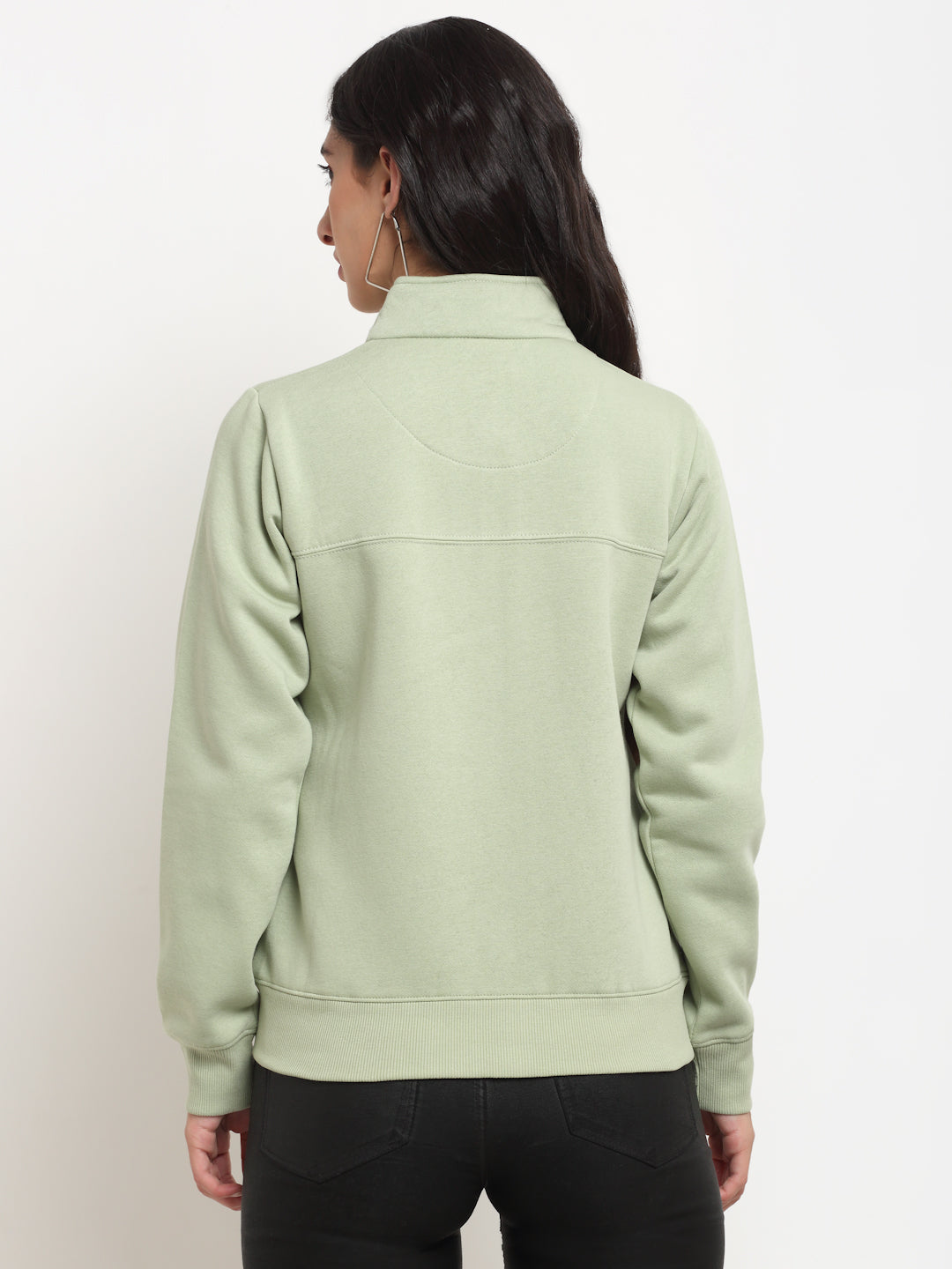 Women Green Regular Fit Collared Zipper Sweatshirt - Global Republic