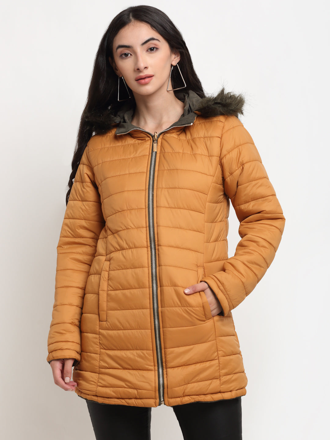 Shop Women Green Solid Hood Reversible Jacket