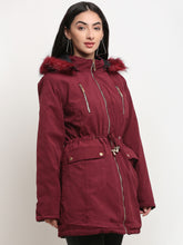 Women Maroon Straight  Hood Reversible Jacket