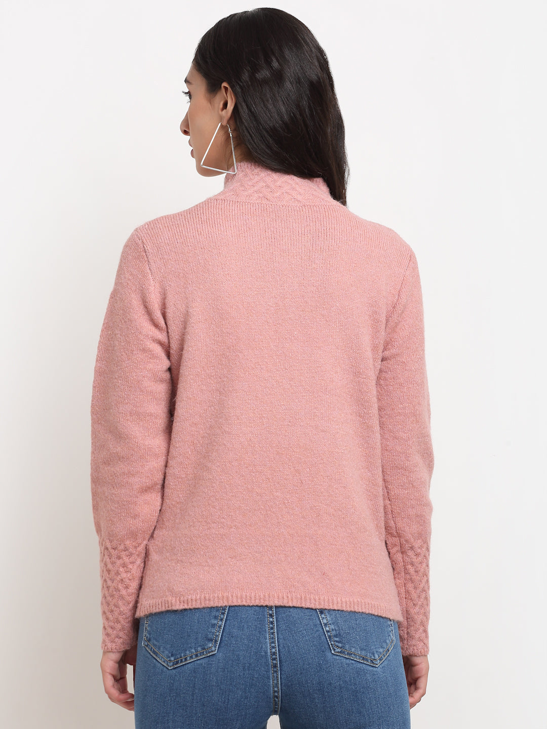 Women Pink High Neck Regular Fit Pullover