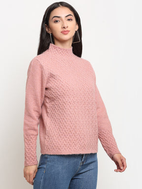 Women Pink High Neck Regular Fit Pullover