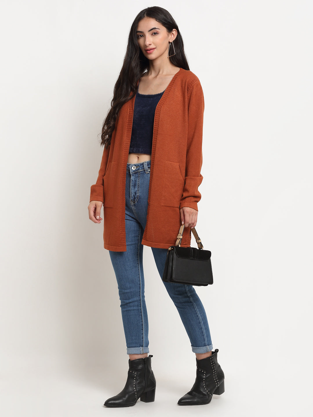 Rust V-Neck Solid Shrug